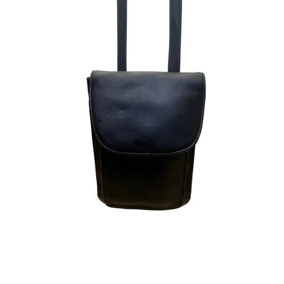 Tignanello Women’s Black Genuine Leather Adjustable Strap Gold Zip Crossbody Bag - Picture 2 of 15